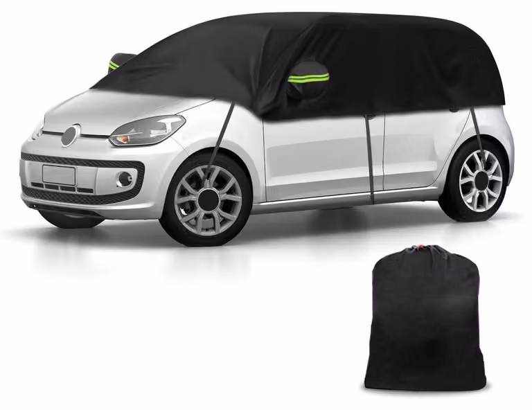 Copertura impermeabile per auto, compatibile con VW UP/SEAT Mii/Skoda Citigo dal 2011 al 2024, tipo "mezza garage", protezione per tutte le condizioni atmosferiche, colore nero