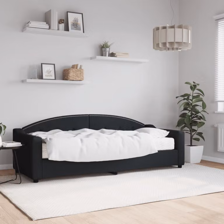 vidaXL Divano Letto Moderno in Tessuto Nero con Materasso L/P/H: 200 x 80 x 75 cm