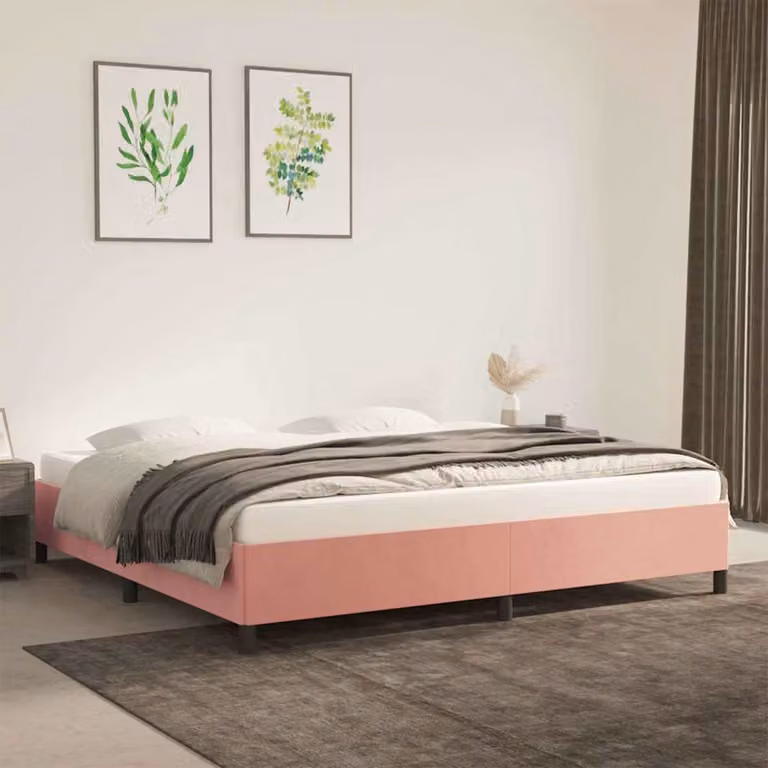 vidaXL Giroletto in Velluto Rosa con Listelli in Legno 200x200 cm