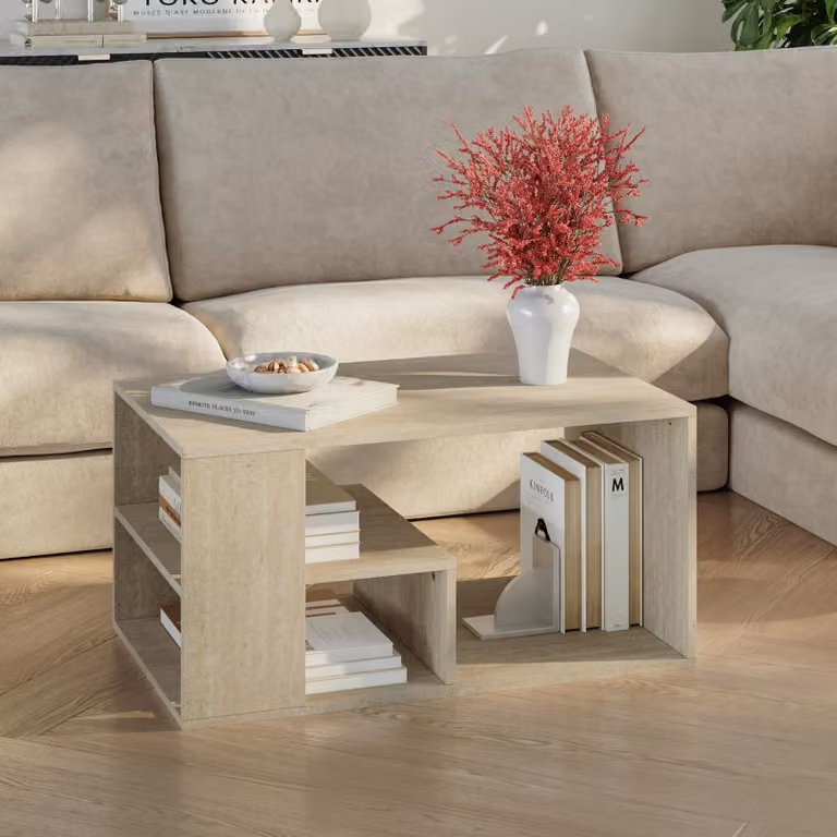 Tavolino 'Antaa' Tavolo da soggiorno 80 x 50 x 40 cm con vano portaoggetti rettangolare in travertino