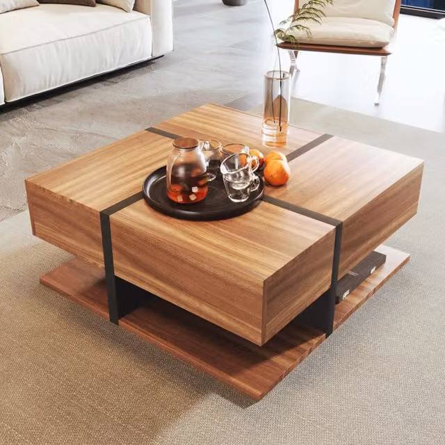 Tavolino da salotto Zephmum con 4 cassetti, design moderno e lineare, L/P/H: 78 x 78 x 36 cm, nero e marrone