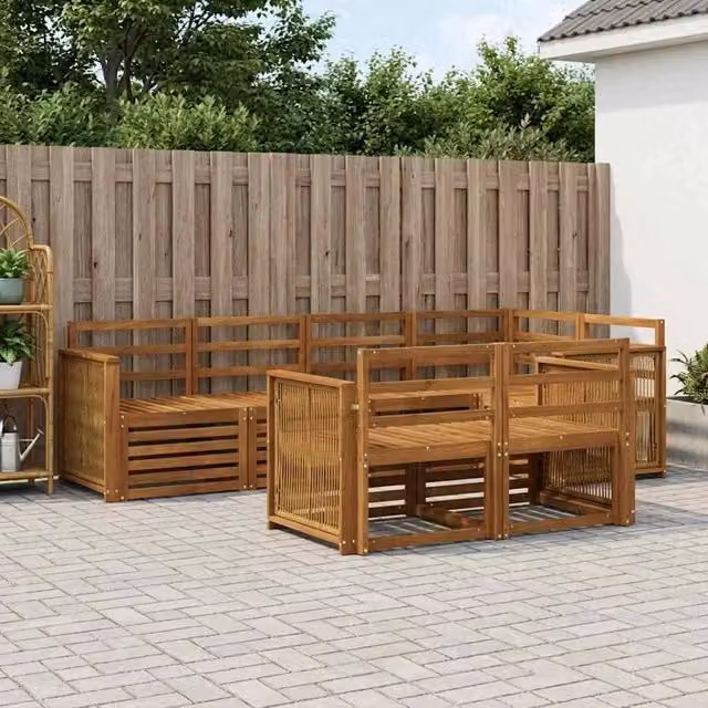 Set di divani da esterno 6 pz Naturale Legno di Acacia Massello 3384475