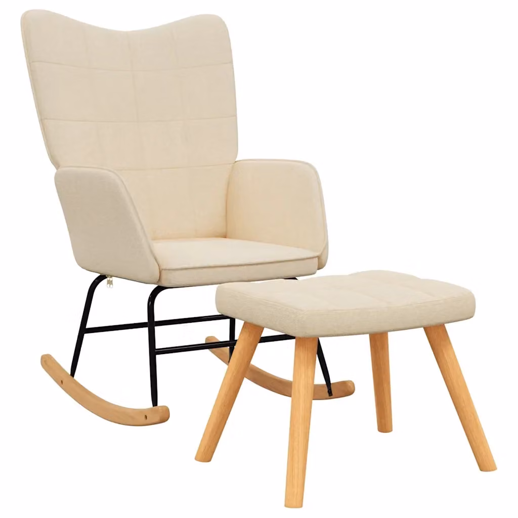 vidaXL Poltrona a Dondolo con Poggiapiedi Beige in Tessuto e Schiuma – 2
