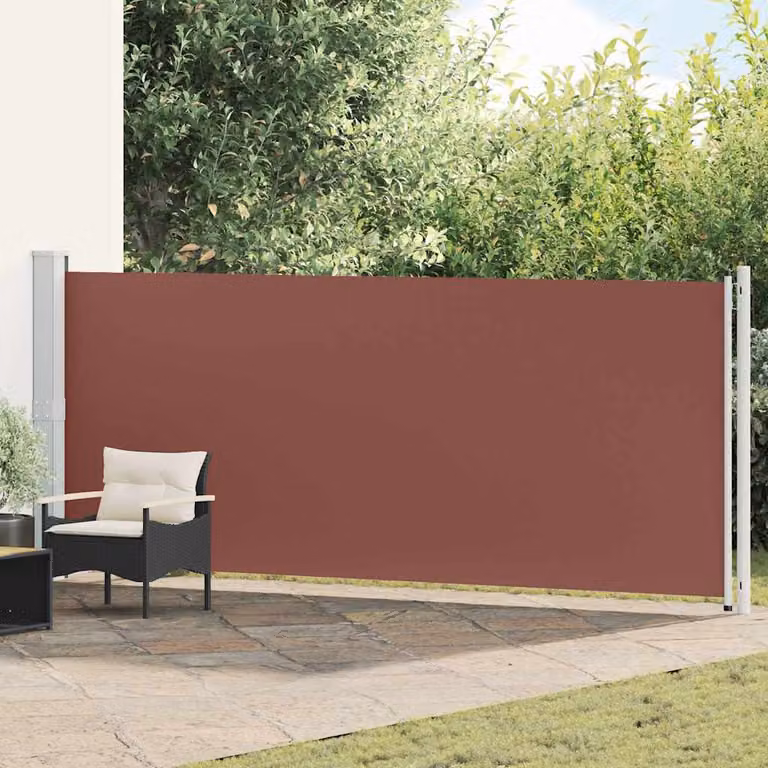 Tenda laterale retrattile per patio vidaXL in poliestere e acciaio, marrone, L: 614 cm, H: 160 cm