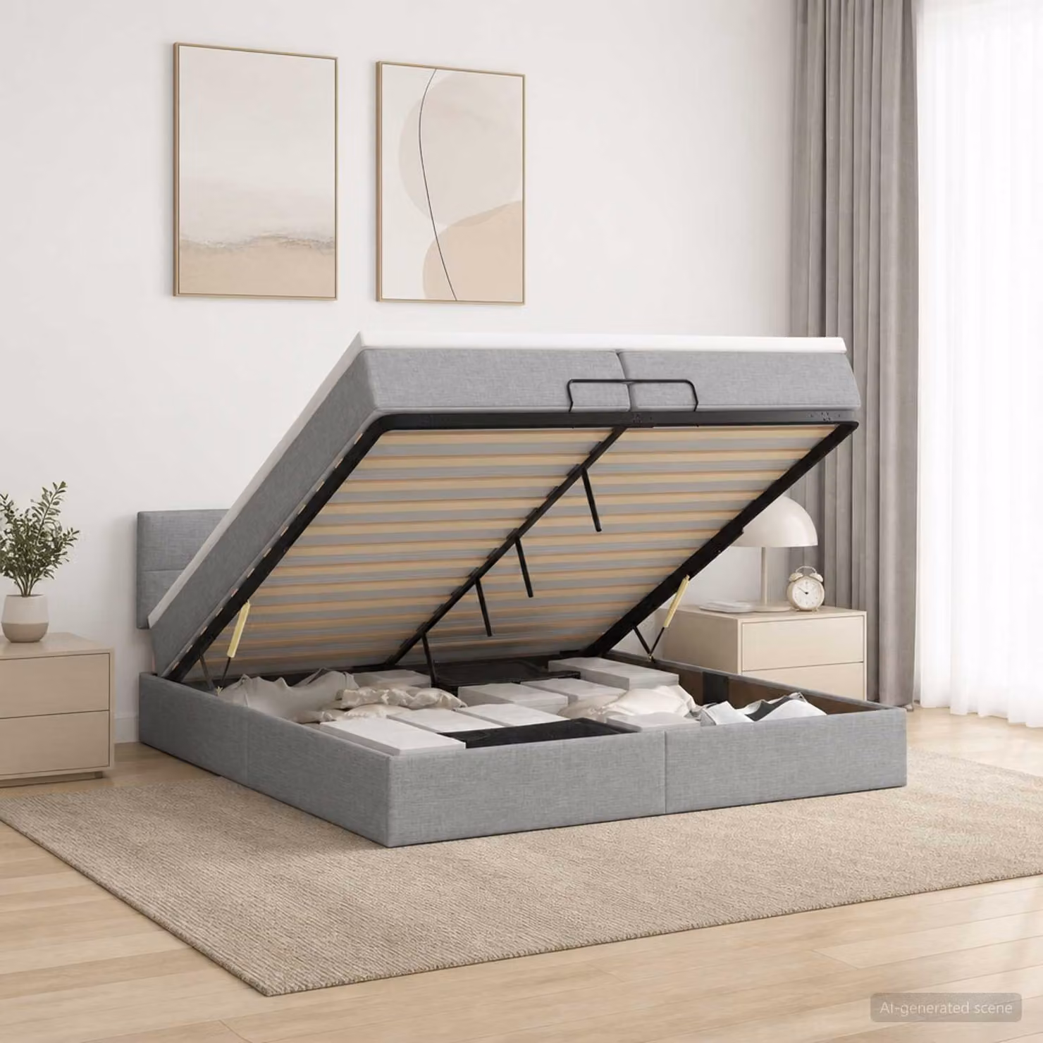 vidaXL Letto ottomano con materasso Grigio Chiaro 200 x 200 cm Tessuto