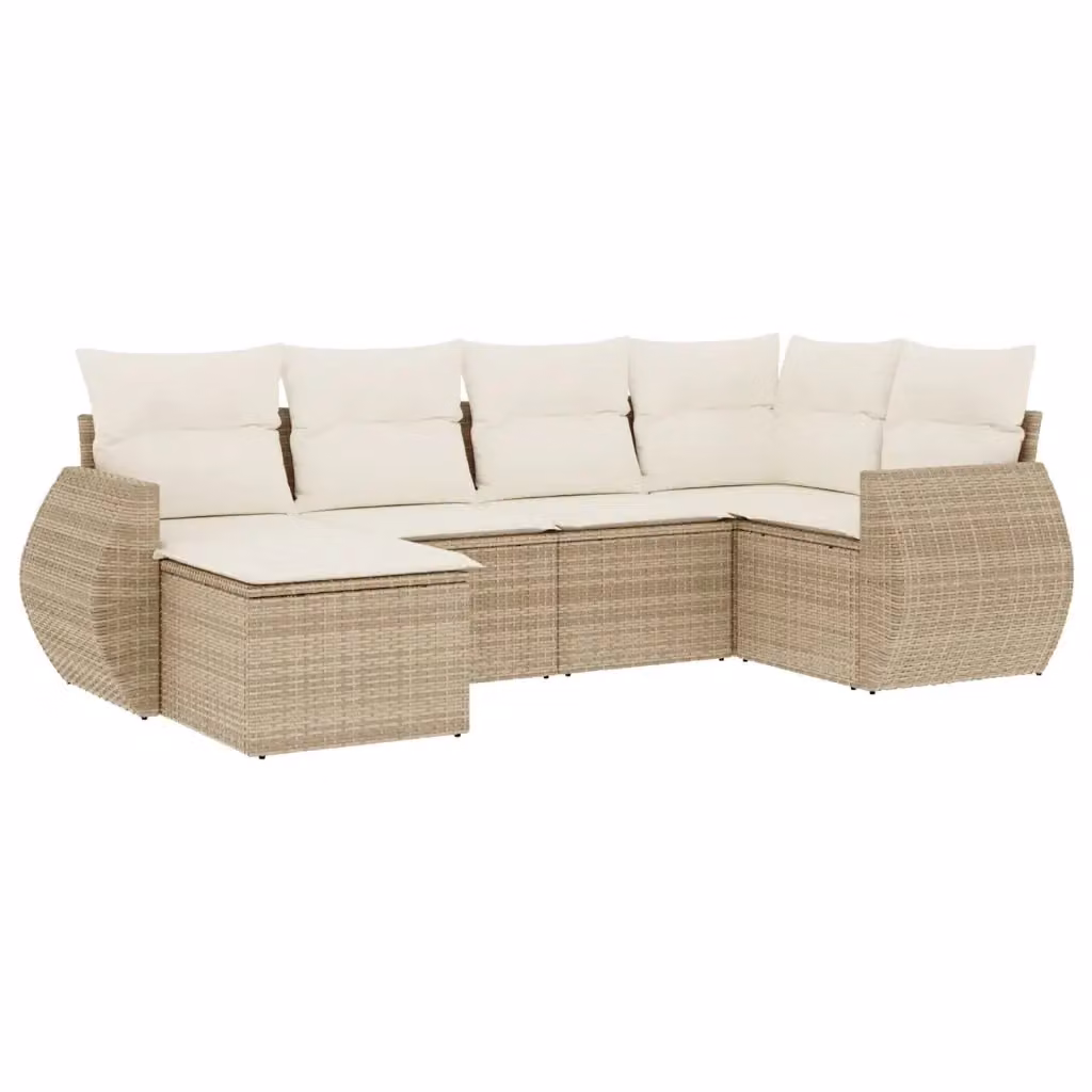Set Divano da Giardino a L vidaXL in Polyrattan Beige con Cuscini e Ottoman, 6 Pezzi – 2