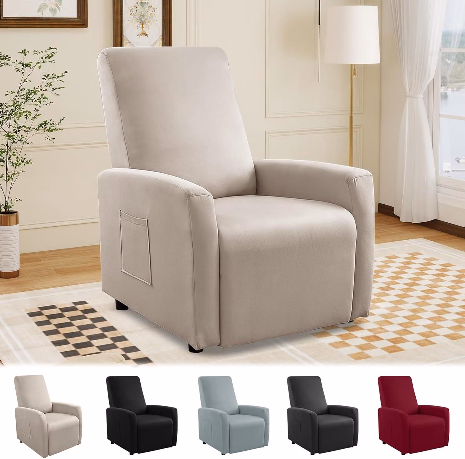Poltrona per televisione e relax, rivestimento per poltrona, rivestimento per poltrona con tasche, divano a una piazza, copripoltrona impermeabile elasticizzato per sdraio, poltrona per televisione (e altro)