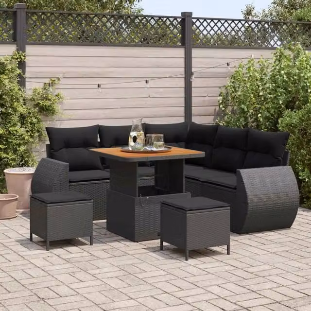 Set Divano da Giardino 8 pz Nero polyrattan 3361869