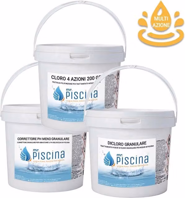 KIT MULTIAZIONE per mantenimento acqua piscina Volume piscina: Da 30 a 55 m³
