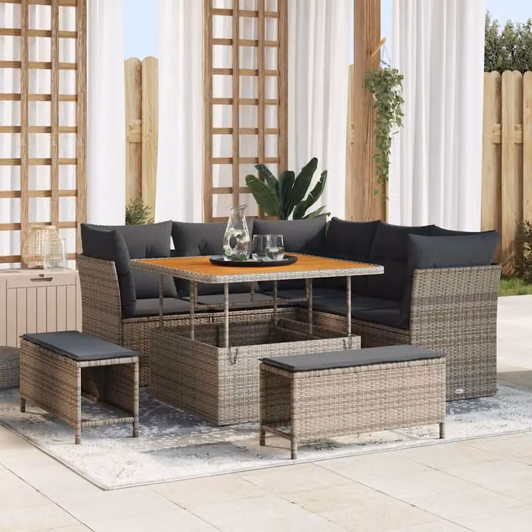 Set Divano da Giardino vidaXL 8 Pezzi con Cuscini e Tavolino da Esterno Grigio