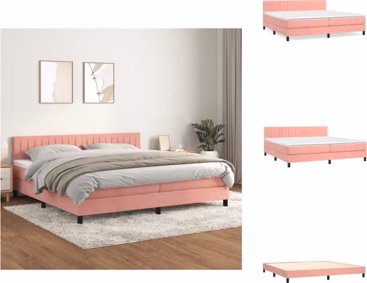 vidaXL Letto a molle con materasso rosa 200x200 cm in velluto - Letti & Reti