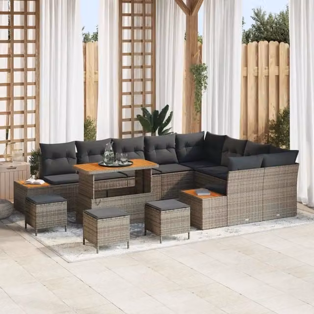 Set Divano da Giardino Moderno vidaXL a 12 Posti Grigio con Cuscini e Tavolino da Esterno – 1