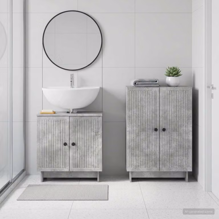 Set di mobili da bagno vidaXL EDE composto da 2 pezzi, mobile lavabo e mobile contenitore, colore grigio cemento opaco