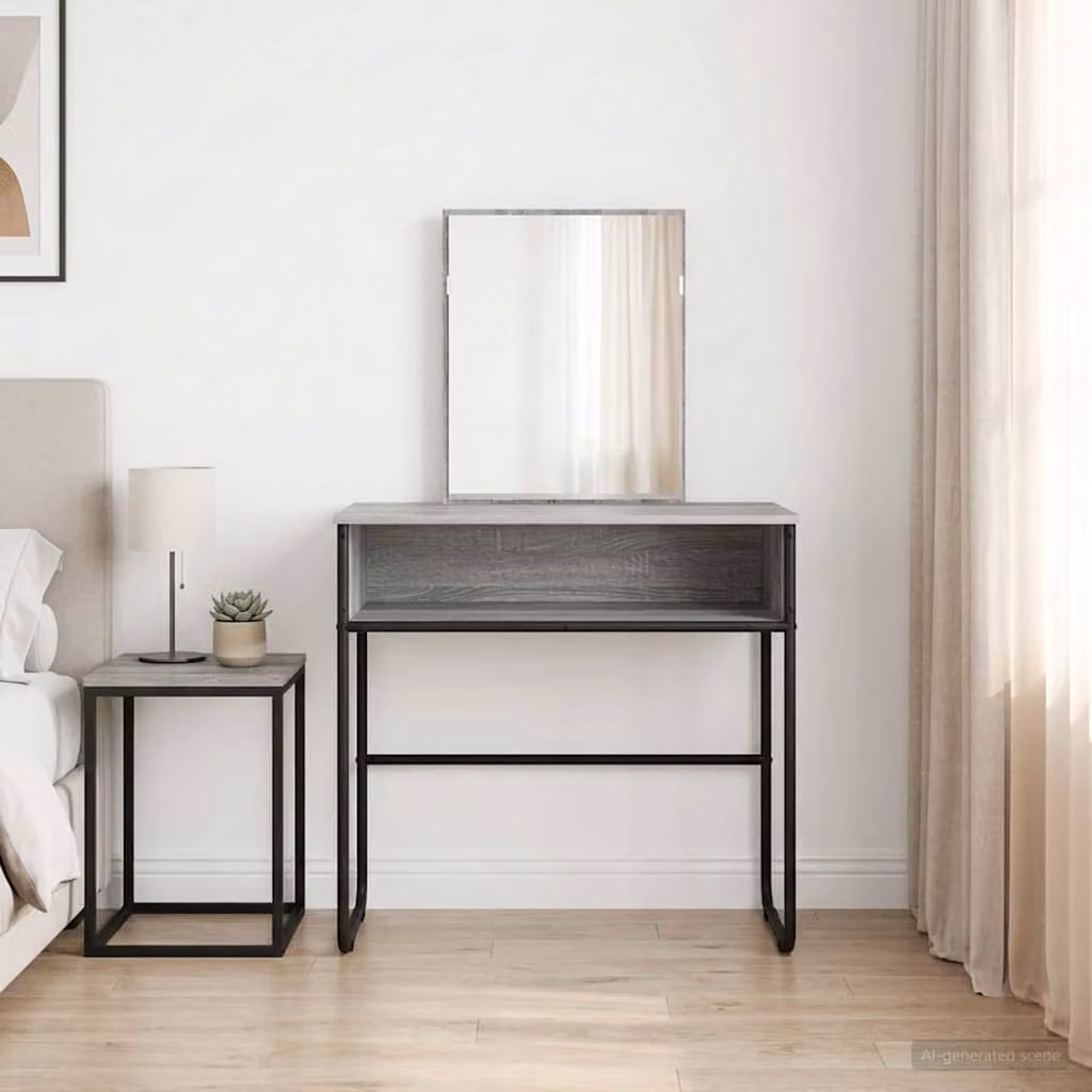 vidaXL Tavolo da Trucco Moderno con Scaffale in Colore Grigio L: 81 cm, P: 40 cm, H: 131 cm