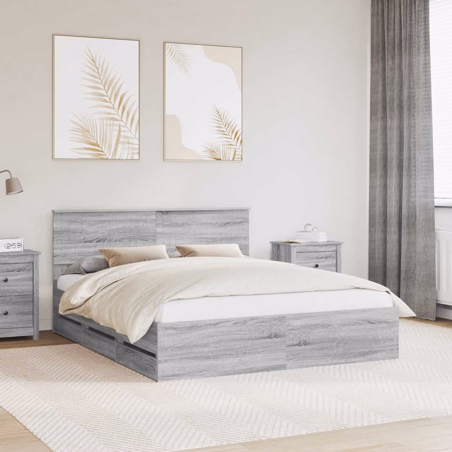 Struttura del letto con cassetto vidaXL in legno MDF Grigio, L/P/H: 160 x 200 x 90 cm