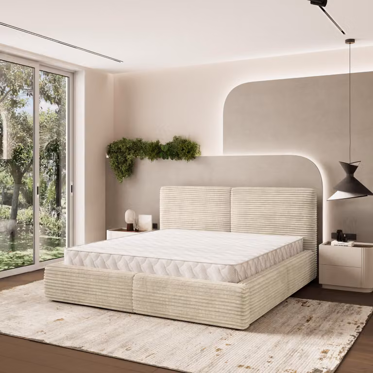 Masseno Letto imbottito FELURO 140x200 cm, Letto imbottito con giroletto - crema, TILIA 03