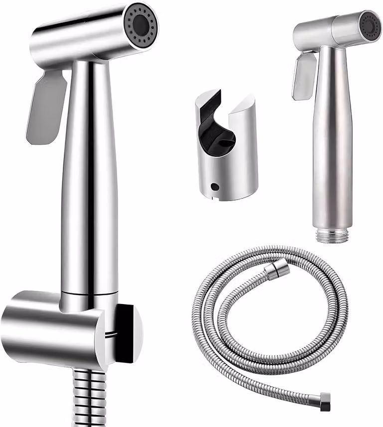 Doccia per bidet - Doccia manuale in acciaio inossidabile - Spruzzatore manuale - Bidet - Toilette - Tubo flessibile per doccia 1-5 metri e supporto - Spruzzatore per bidet da utilizzare con la toilette - Bagno