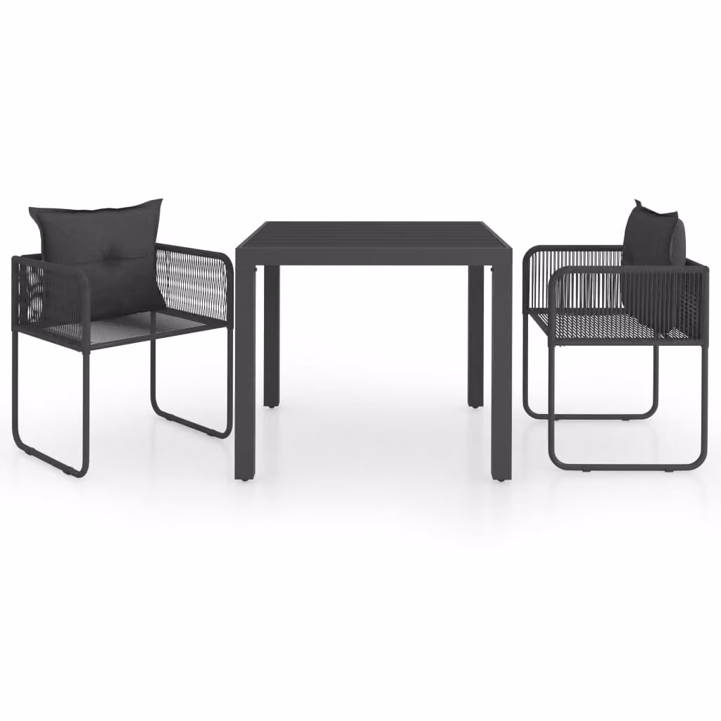Set da Pranzo da Giardino 3 pz in Rattan PVC Nero
