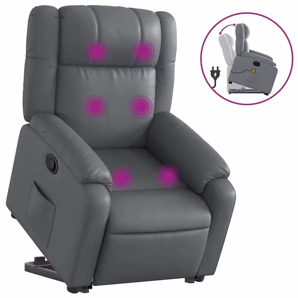 Poltrona Alzapersona Reclinabile con Assistenza Elettrica vidaXL in Similpelle Grigio – 2
