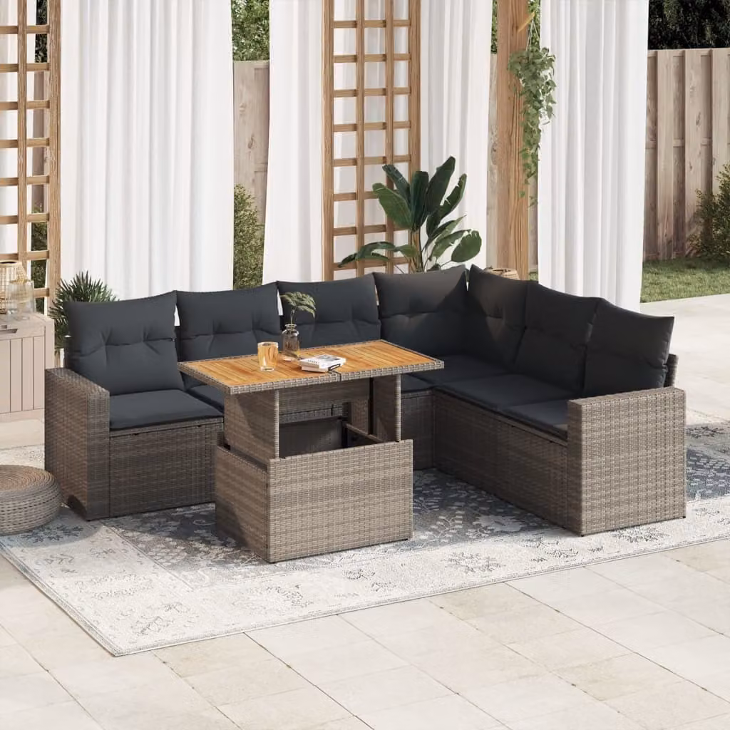 Maison Exclusive - Set Divani da Giardino 7 pz con Cuscini Grigio in Polyrattan
