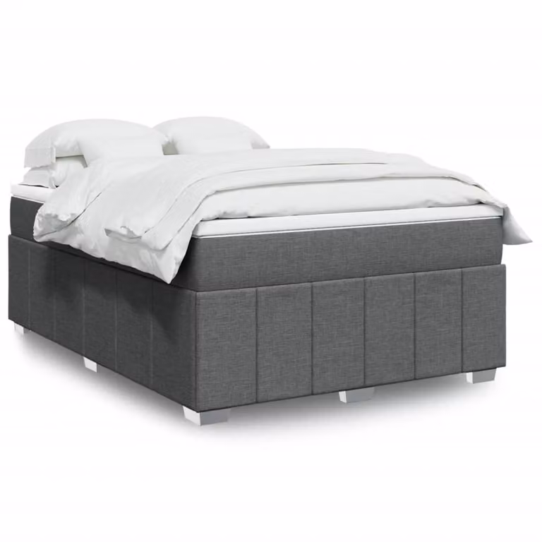 vidaXL Giroletto a Molle con Materasso in Tessuto Grigio e Bianco, L/P/H: 160 x 200 cm