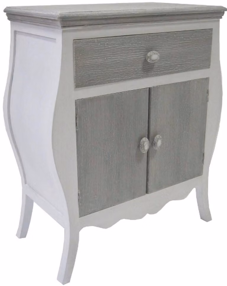 Comodino in stile rustico Casa Padrino, con 2 ante e un cassetto, bianco anticato/grigio, dimensioni 65 x 34 x altezza 76 cm