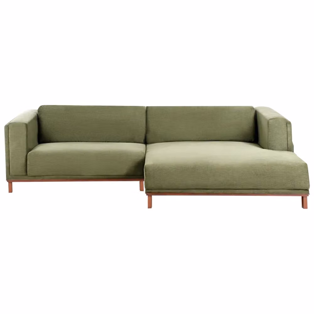 Divano angolare a sinistra BELIANI in velluto a coste verde con gambe in legno oliato e imbottitura in schiuma, stile moderno per il tuo salotto, L/P/H: 310 x 155 x 84 cm – 2