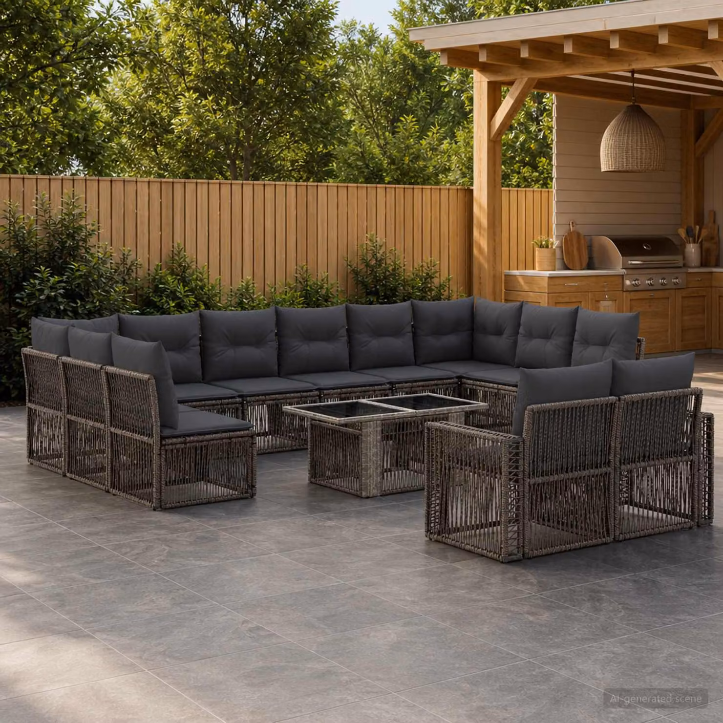 Set Divano da Giardino vidaXL 13 pz in Polyrattan Grigio e Antracite con Tavolino e Cuscini