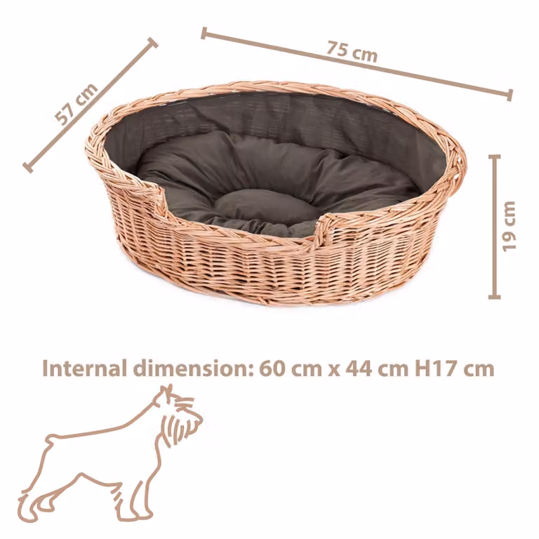 Cestino per cani in vimini ovale con cuscino 75X57 H19 CM