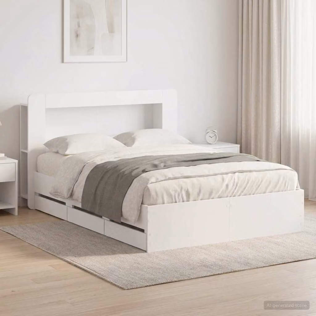 vidaXL Struttura letto con contenitore e testata in legno bianco L 200 x P 150 x H 182 cm