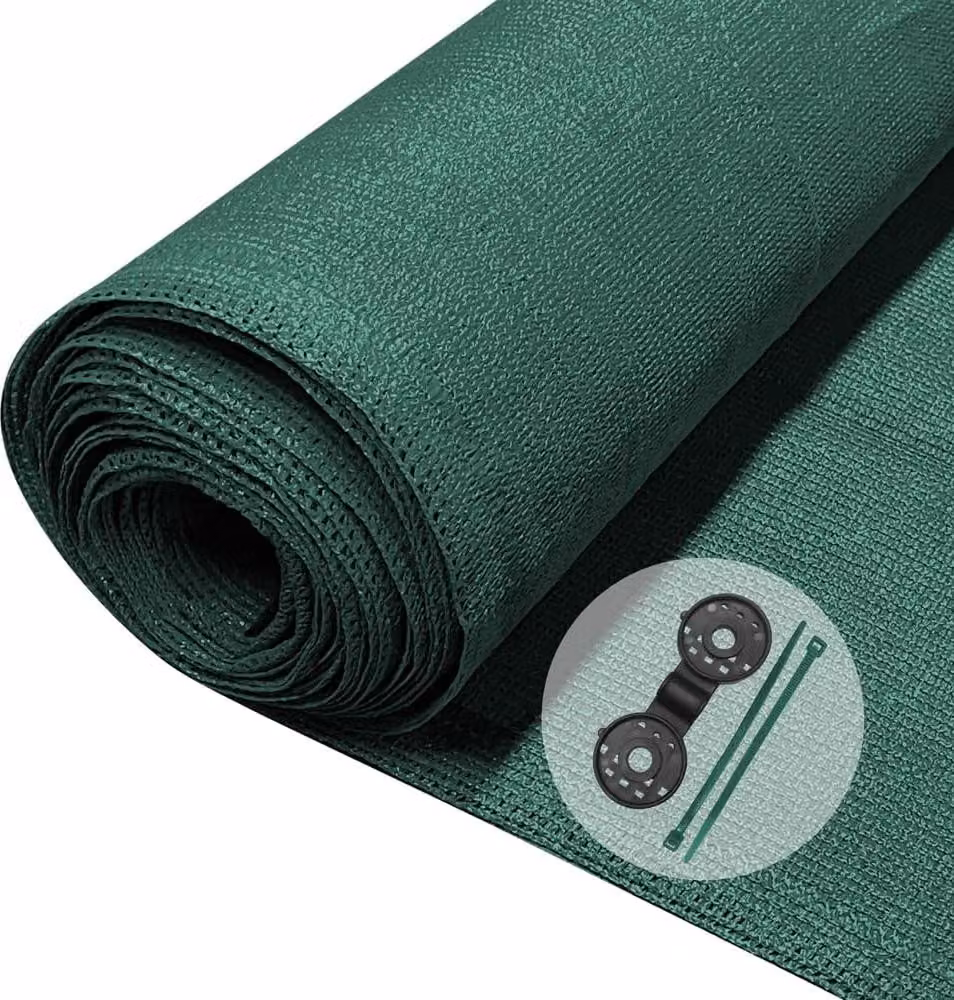 Rete frangivista da 15 × 10 m per giardino, rete frangisole in HDPE da 150 g/m², 85% di ombreggiatura, resistente ai raggi UV e agli strappi, frangivento con fori e fascette, colore verde