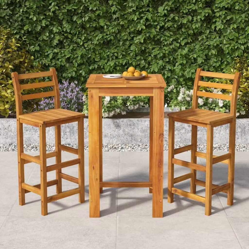 The Living Store Set bar da giardino 3 pezzi Set bar da giardino in legno massiccio di acacia