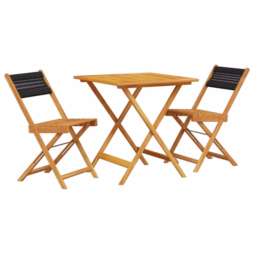 Set da Bistrot vidaXL 3 Pezzi Moderno in Legno di Acacia e Polipropilene Nero e Marrone – 2