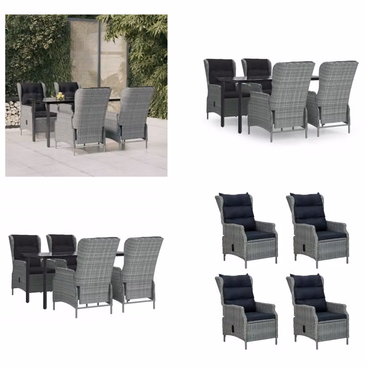 vidaXL Set da pranzo da giardino 5 pezzi in poly rattan grigio chiaro - Set da pranzo da giardino - Set da pranzo da giardino - Set da pranzo da esterno - Set da pranzo da giardino