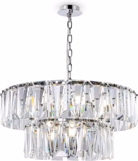 Lampada pendente moderna GIORDANOSHOP in metallo e cristallo trasparente con finitura cromata