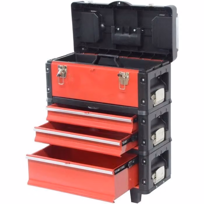 Carrello portautensili, 3 moduli, portata 60 kg, acciaio e polipropilene, maniglia telescopica