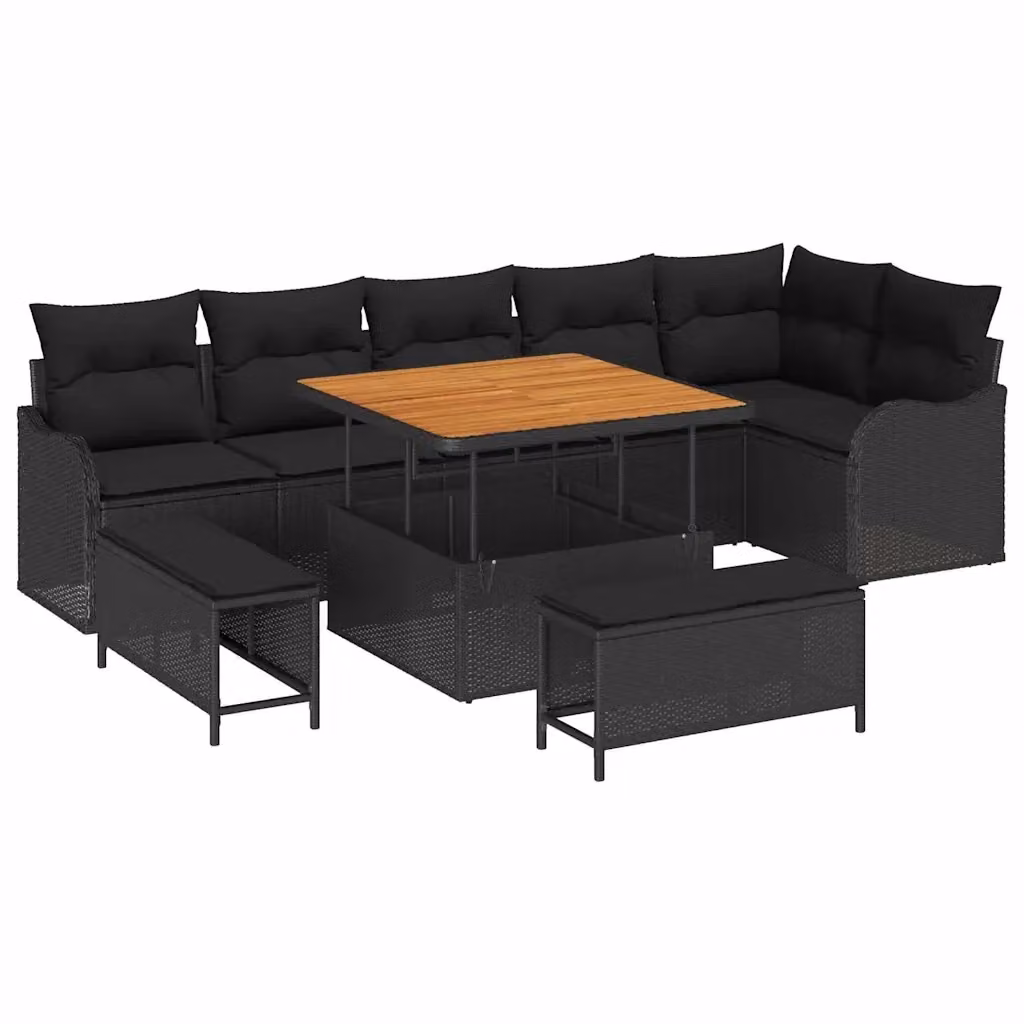 Set Divano da Giardino vidaXL 9 Pezzi con Cuscini e Contenitore Nero – 2