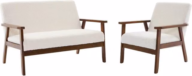 Set panca e poltrona Sweeek in tessuto bouclé stile scandinavo, 3 posti, beige