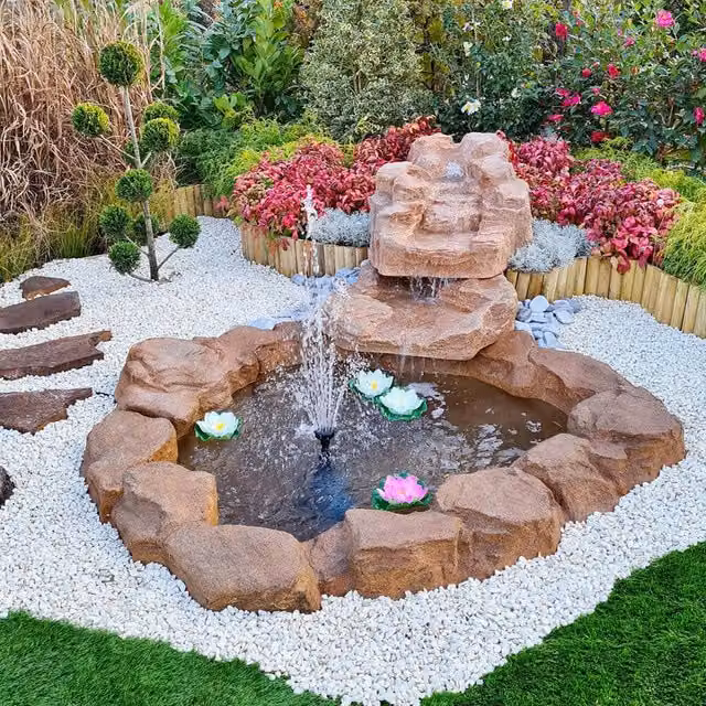 Cascata Artificiale da Giardino in Vetroresina Marrone con Pompa GIORDANOSHOP L: 265 cm, P: 145 cm, H: 3 cm