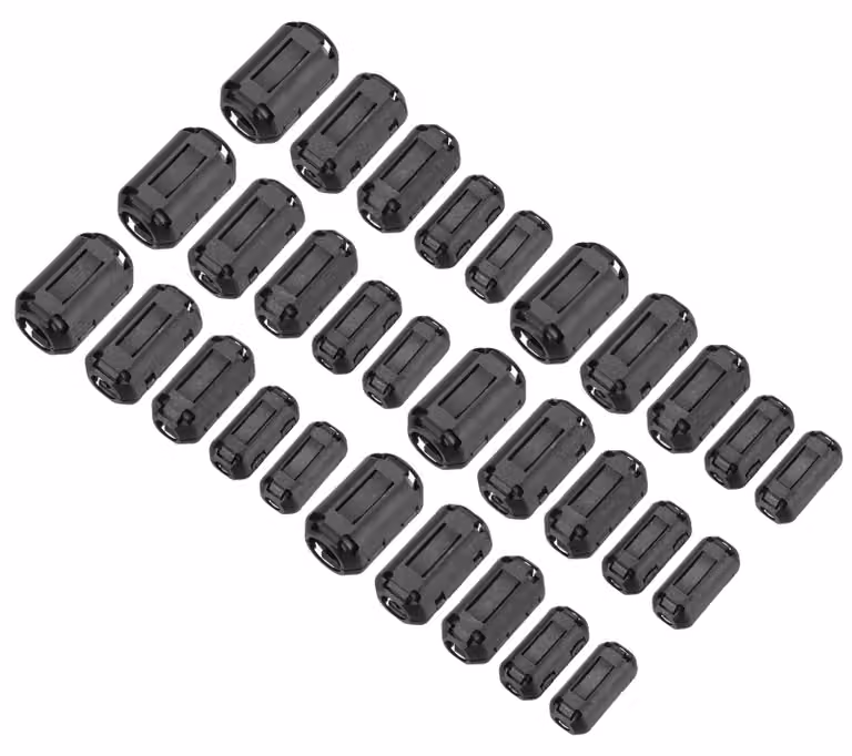 Anelli ferromagnetici a clip, 30 pezzi, 5 dimensioni, per protezione EMI, colore nero