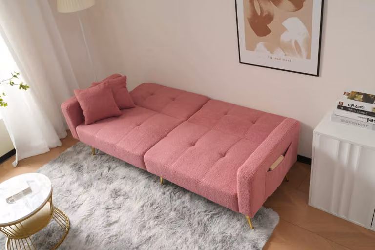 okwish divano letto pieghevole Daybed con funzione letto, divano letto per ospiti, divano con ampia superficie di riposo, divano imbottito con cuscini e tasche portaoggetti laterali, rosa