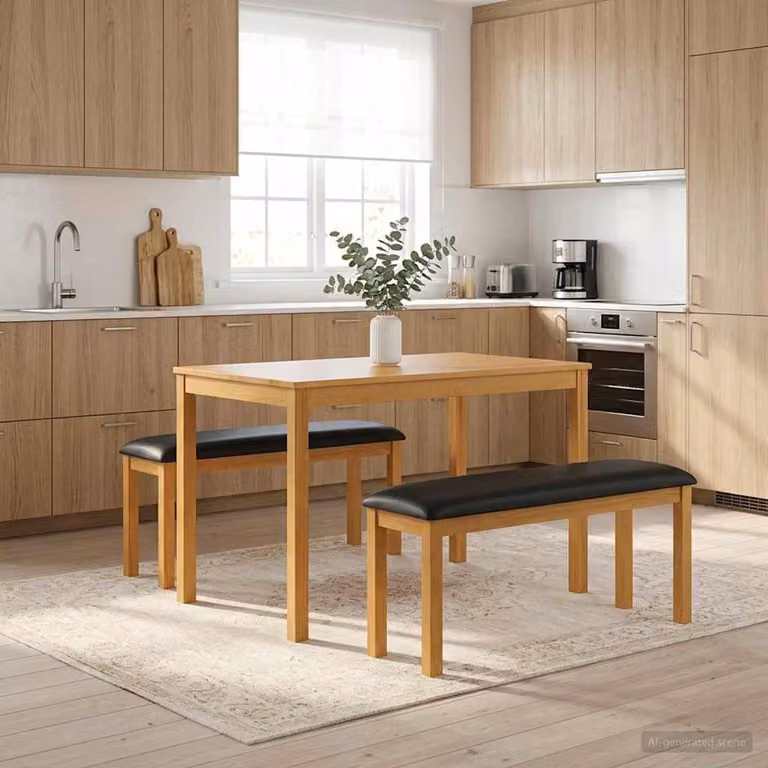 Panchina da pranzo moderna vidaXL in legno di quercia con seduta in similpelle, L 95 x P 32 x H 45 cm, colore marrone e nero