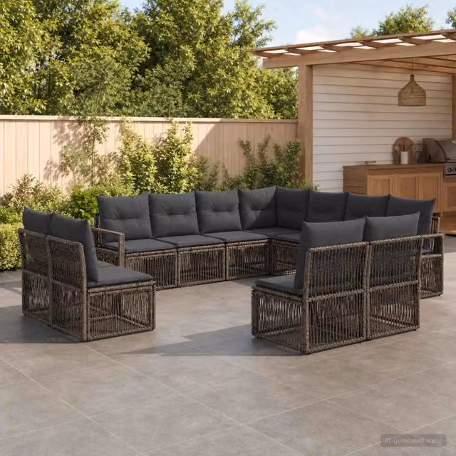 Set Divano da Giardino 11 pz Grigio polyrattan 3435746