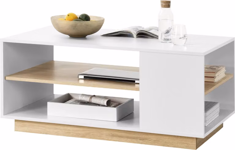 Tavolino 100x60x46cm con 2 ripiani Tavolo da soggiorno Tavolo da divano in truciolato Tavolino bianco / rovere [en.casa]