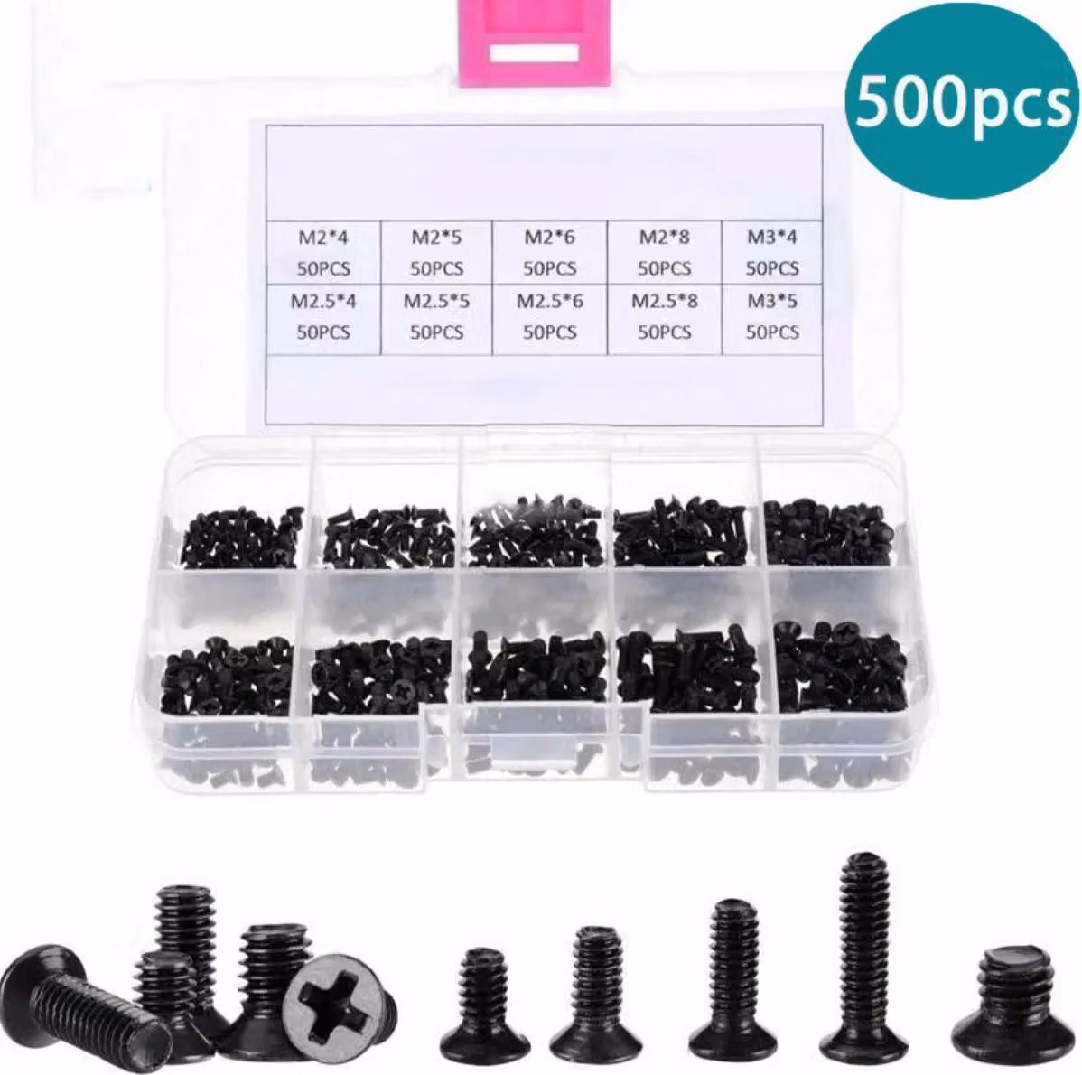 INF 500 pezzi viti laptop acciaio carbonio nero M2 M2.5 M3 per riparazioni