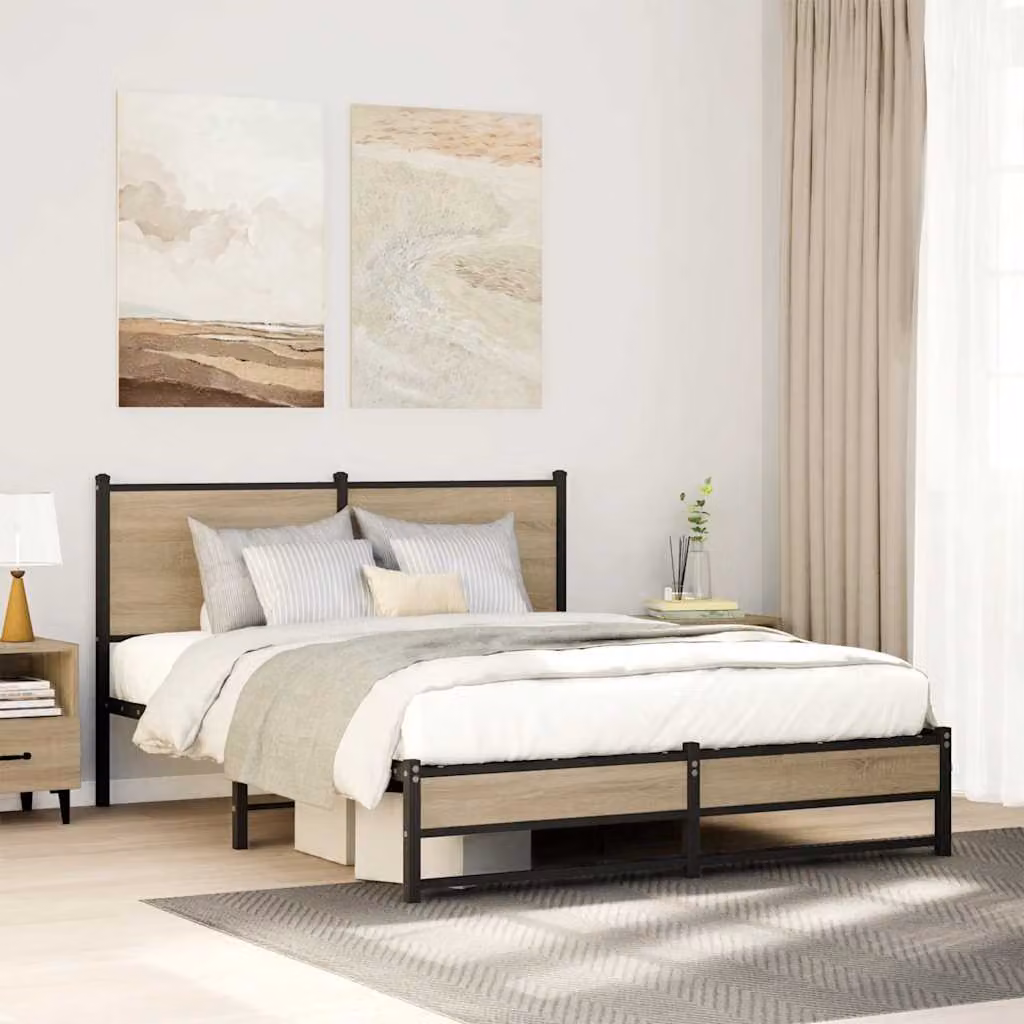 vidaXL Giroletto in metallo con doghe fisse colore Rovere Sonoma L/P: 150 x 200 cm
