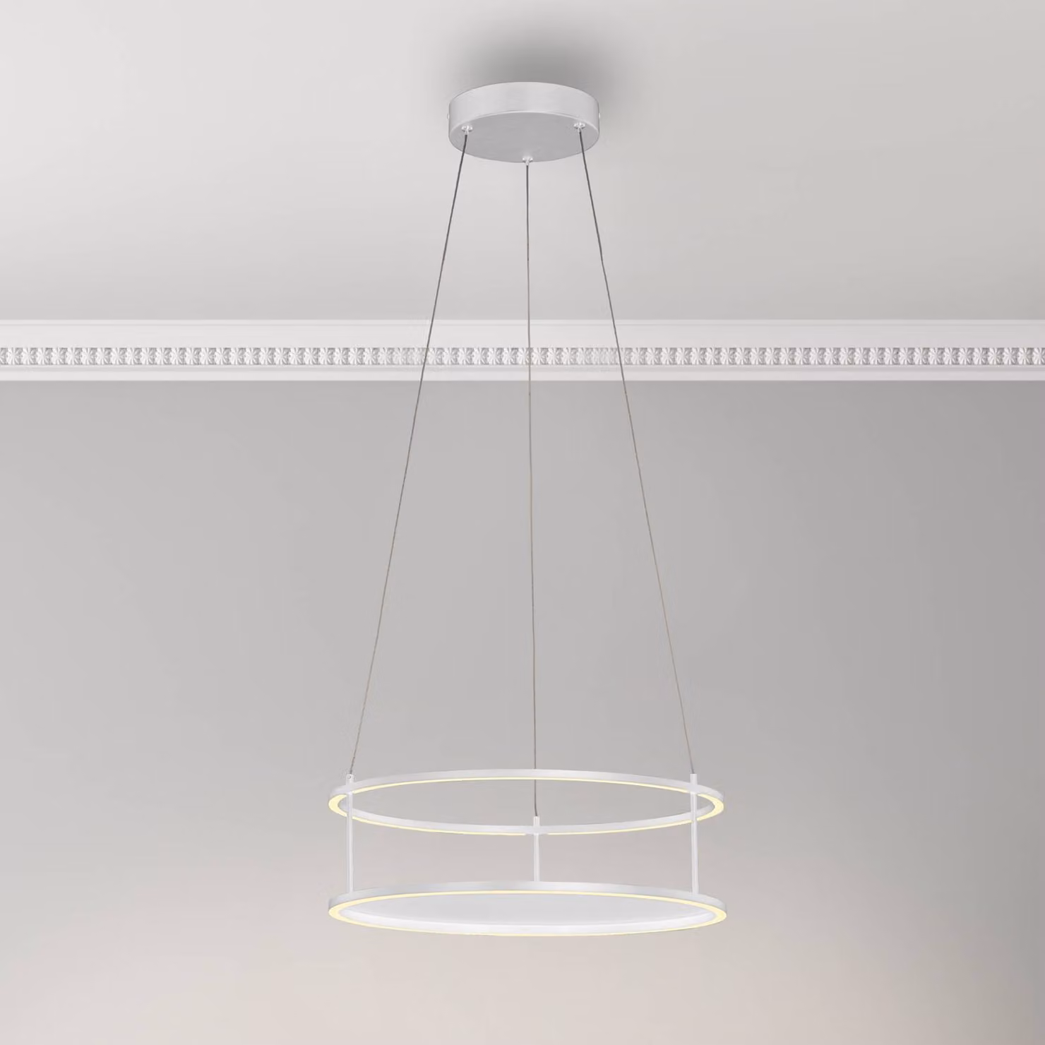 Paul Neuhaus Lampada LED a sospensione Conni di Neuhaus, bianca, Ø 50 cm Conni, dimmerabile, Bianco / Opale, Soggiorno / Sala da pranzo, Metallo, Moderno