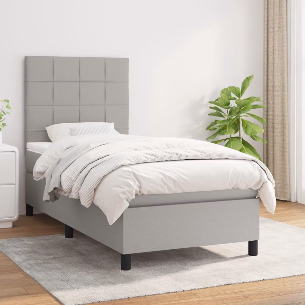 vidaXL Letto Ibrido con Giroletto a Molle e Materasso a Tasche Grigio Chiaro L/P/H: 203 x 100 x 128 cm