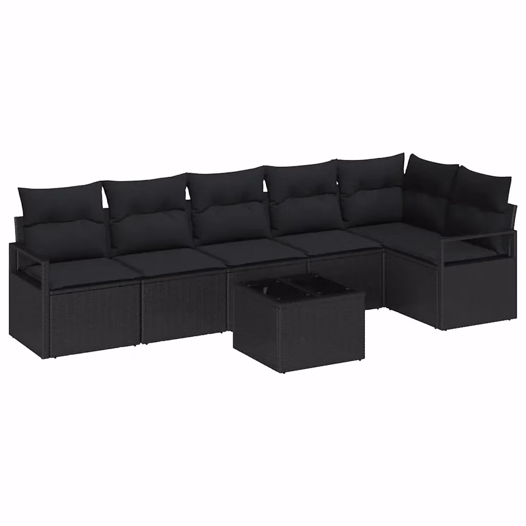 Set Divano da Giardino a L con Tavolino vidaXL, 7 Pezzi in Polyrattan Nero con Cuscini Inclusi – 2