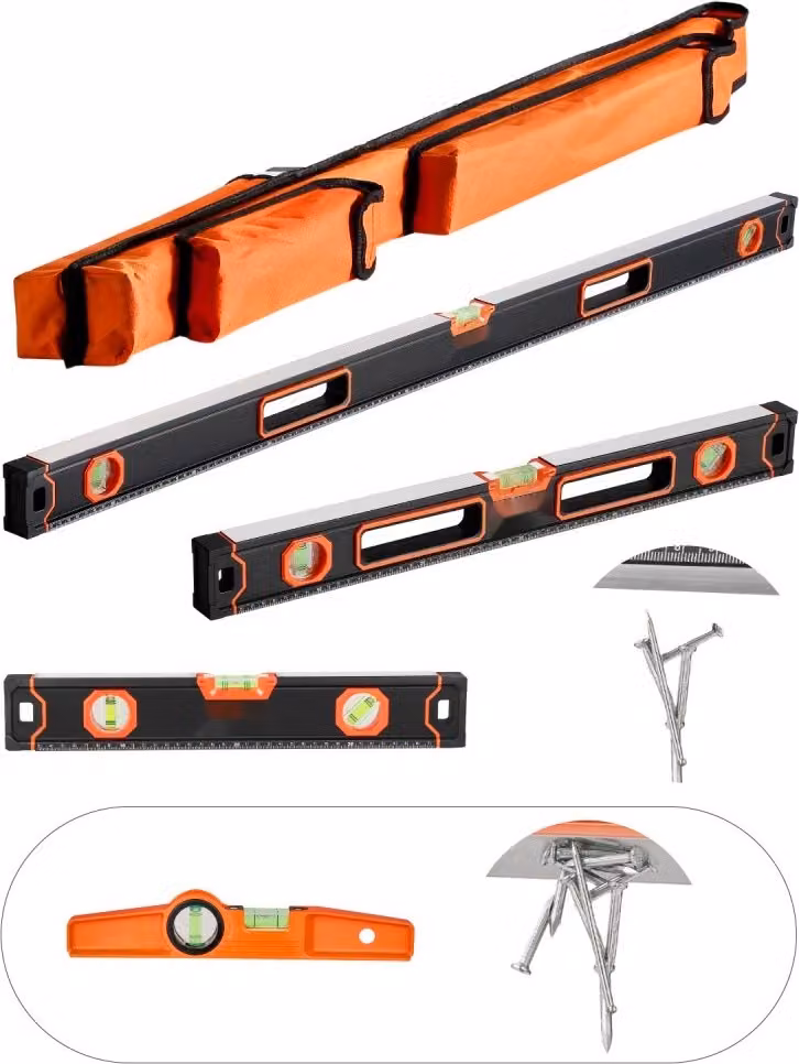 set di 4 livelle a torpedo - strumento di misura con livella a bolla d'aria - lunghezze 120/60/40/25cm